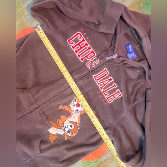 Disney Chip and Dale Full Zip Large Brown Hoodie Polyester Long Sleeve Embroider - Picture 5 of 7